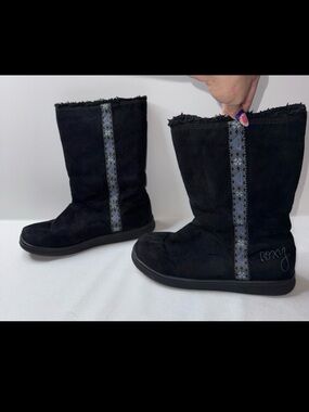 Roxy Black Suede-Look Faux Fur Lined Mid-Calf Boots